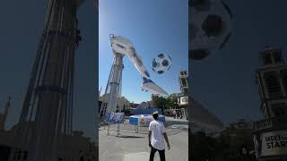 Dare to ride the XXL Football Launcher? @realmadridworld ⚽🦿#Dubai #RealMadridWorld #HalaMadrid
