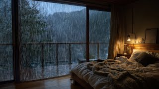 Perfect Rain Sounds in Cozy Mountain Bedroom with Wall Lamp 🌧️ Rain on Window for Deep Sleep