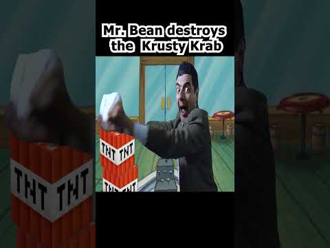 Mr. Bean destroys the Krusty Krab #spiderman #mrbean #spongebob