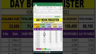 DAY BOOK REGISTER IN EXCEL | ACCOUNTING SOFTWARE