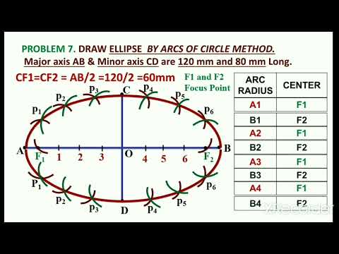 Draw an ellipse by an arc of circle method | ENGINEERING CURVES | PROBLEM 25