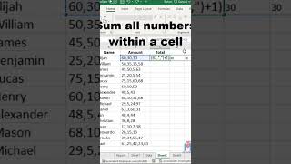 Sum all numbers within a cell #excel #customformat #excelshorts #sumformula #sum