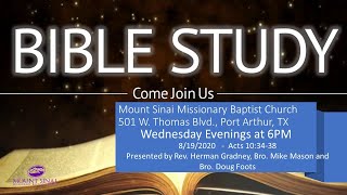 8 19 2020 Wednesday Bible Study, Acts 10 vs 34 38