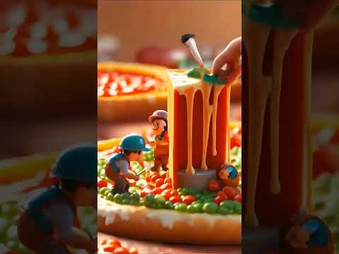 Tiny Workers, Giant Pizza! 🍕 Mini Builders Create a Cheesy Masterpiece | #ai #aiart #aiviral #foodie