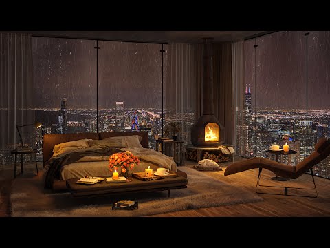 A Rainy Day in Cozy Bedroom ⛈️ Smooth Piano Jazz Music for Relaxing, Study and Work