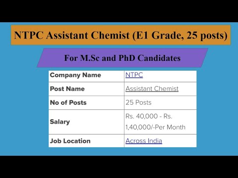 NTPC Recruitment, 2020||Total 275 posts||250 Engineers and 25 Assistant Chemists