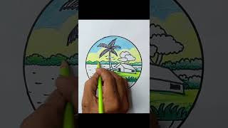 Easy Scenery Drawing in Circles #shorts #easy #kidsdraw #beginners #sketch