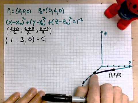 virtuallymath.com: equation of sphere from diameter