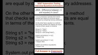 JAVA : Difference between == and equals() in Java?