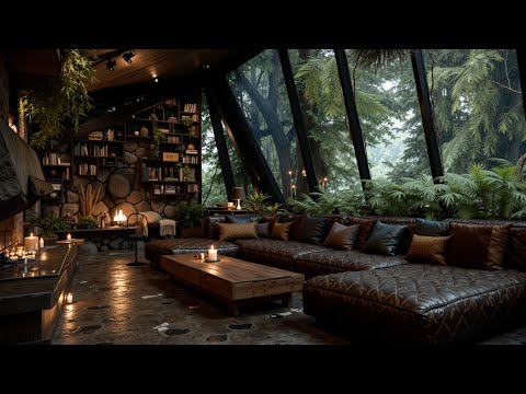 Rainy Jazz Cafe Ambience | Smooth Piano for Deep Relaxation & Cozy Fireplace Vibes