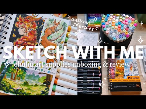 Sketch with me! ✿⋆˙ Autumn Sketchbook Spread + Ohuhu Art Supplies Unboxing