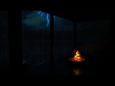 Stormy Lakeside Cabin | Crackling Fire, Heavy Rain & Thunder for Cozy Sleep⚡🔥🌧️