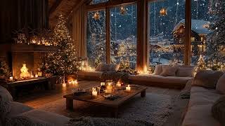 Warm Fireplace & Soft Piano Music | Relaxing Holiday Ambience with Snowfall