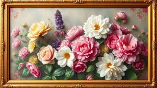 Charming Vintage Blossoms | 4K Flowers Art with Elegant  Golden  Frame | Silent Background