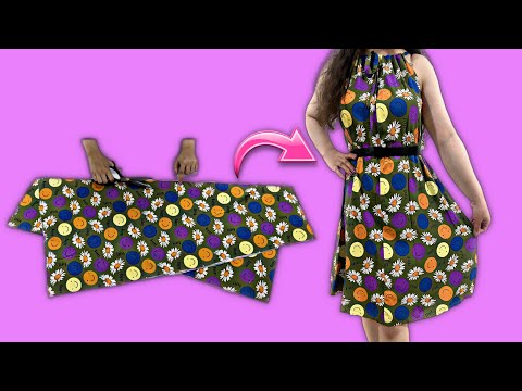 easy sewing beach dress in 10 min👗🏖️/ ✅beautiful dress for summer style with only 100 cm of fabric💥🌸