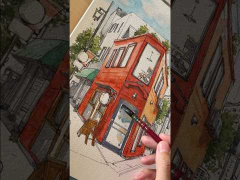 A street corner in Tokyo 🏙️ #sketch #inkandwash #loosesketch #asmrart #sketching