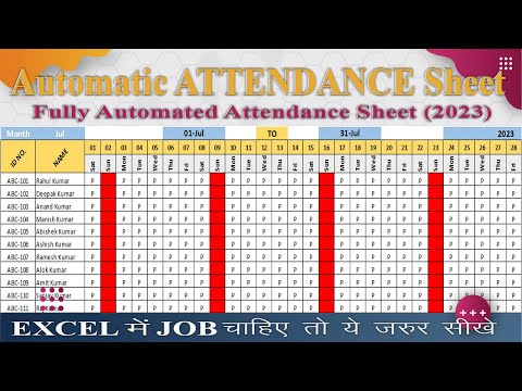Fully Automated Attendance Sheet in Excel | Attendance Sheet in Excel | MS Excel