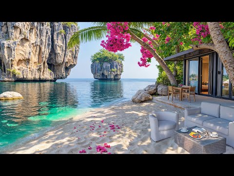 🎷 Smooth Jazz & Sea Sounds Escape | Morning Coffee With Peaceful Island Cliff View & Focus