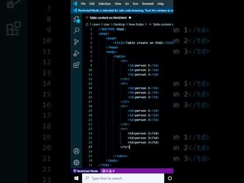 how to create the table row and cell | #shorts #html