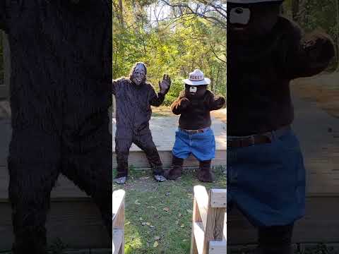 Smokey the bear finally meets fellow nature lover bigfoot. #jpmckenzieart #bigfoot #smokey #creepy
