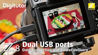 Z8 #3 Dual USB ports enable simultaneous data transfer and charging | Nikon Digitutor