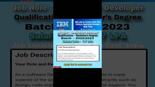 IBM Jobs for Freshers 2023-2024 | Hiring  Application Developer | Apply now #ibm  #itjobs #jobs #job