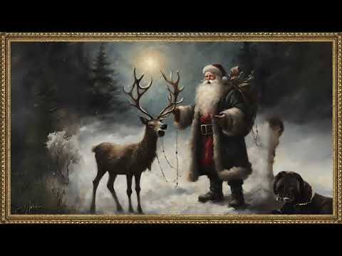 Vintage Tv Artwork with Old, Classic Christmas Music + Crackling Fire Over 1 Hour