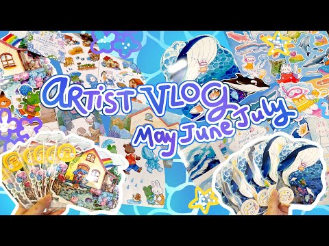 【Artist Vlog】Making stickers | Gold foil washi tape | Pretty Happy mail from May to July!