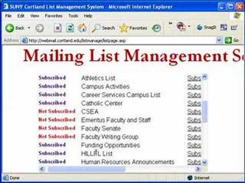 Email Distribution List Subscriptions - SUNY Cortland