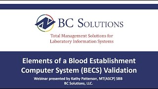Elements of a Blood Establishment Computer System (BECS) Validation