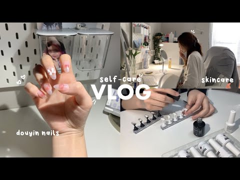 self-care vlog: at-home douyin nails, new hair, haul, semi glow up