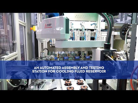An automated assembly and testing station for cooling fluid reservoir caps