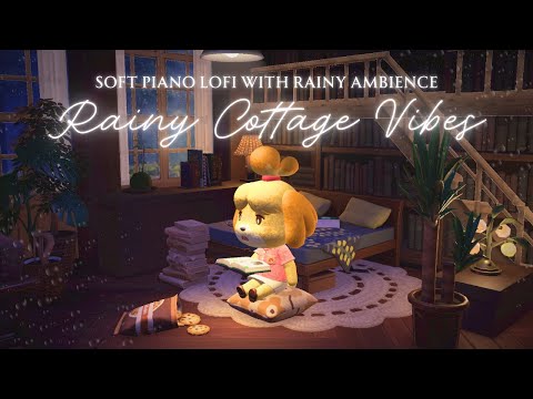 【ACNH】Rainy Night Cottage☕ Relax with Coffee, Books & Piano | ASMR + Lofi | 2h Study/Work BGM