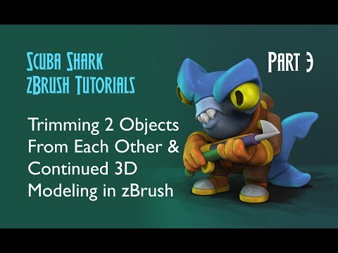 Trimming Objects From Each Other & 3D Modeling in zBrush - Scuba Shark Tutorial PART 3
