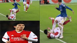 Ben Godfrey kick in the face no red card controversial on Tomiyasu Takehiro (Everton vs Arsenal)