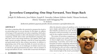 Read a paper: Serverless Computing – One Step Forward, Two Steps Back