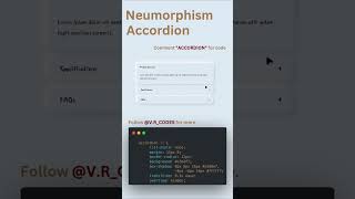 v.r_codes NEUMORPHISM ACCORDION using HTML, CSS #100daysofcode #codereels #coding #animatedtext