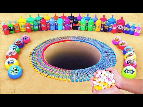 Experiment !! BALLOONS vs Coca Cola, Sprite, Pepsi, Fanta and Mentos in Underground Hole