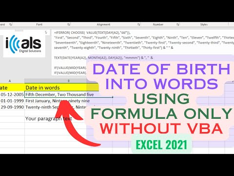Convert date of birth into Words in Microsoft Excel 2021 using only formula without VBA