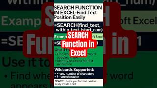 🔍 SEARCH Function in Excel | Find Text Position Easily!