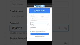 HTML Form Before and After CSS Styling | Create Account Page Design