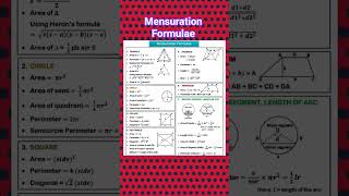 Mensuration Formulae #mathshorts #mathreels #shorts #reels