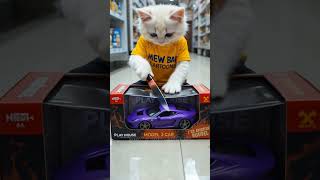 Cute White Kitten Unboxes Toy Car That Transforms Into Robot! 🐾🚗🤖 #CuteCat #ToyUnboxing #RobotCar