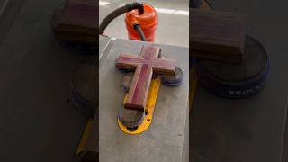 Sanding the walnut and purpleheart cross, then clean up with some mineral spirits.  #woodworking