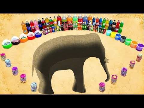 Giant Toothpaste Eruption from Elephant Shaped Hole VS Big COLA, Mtn Dew, Fanta, Sprite & Mentos