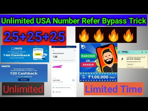 Unlimited Trick 25+25 Unlimited Time in your PAYTM account USA number bypass trick , Paytm new recha