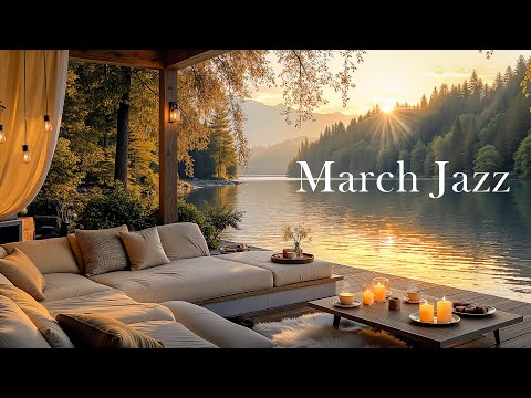 4K Elegant Jazz at Lakeside Coffee Shop ☕ Tranquil Ambience for Rest & Reflection