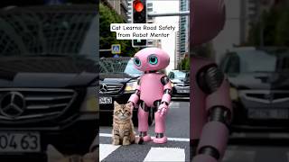 Cat Learns Road Safety from Robot Mentor | AI Short#ai #animation #aianimation #aireels #technology