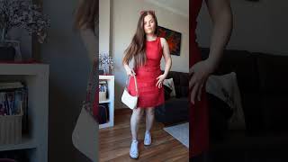 Stying red summer linen dress for summer (day 4 of 30) #petitefashion