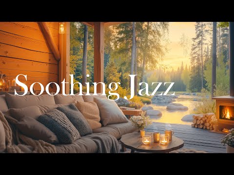 4K Soothing Jazz on a Forest Wooden Porch ❄️ Relaxing Jazz Music for Stress Relief & Relaxation